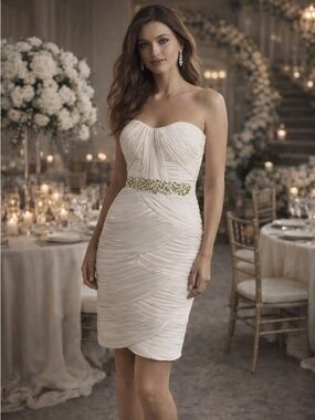 Cache Ivory Strapless Bodycon Dress w/ Crystal Embellished Waist | Size 2